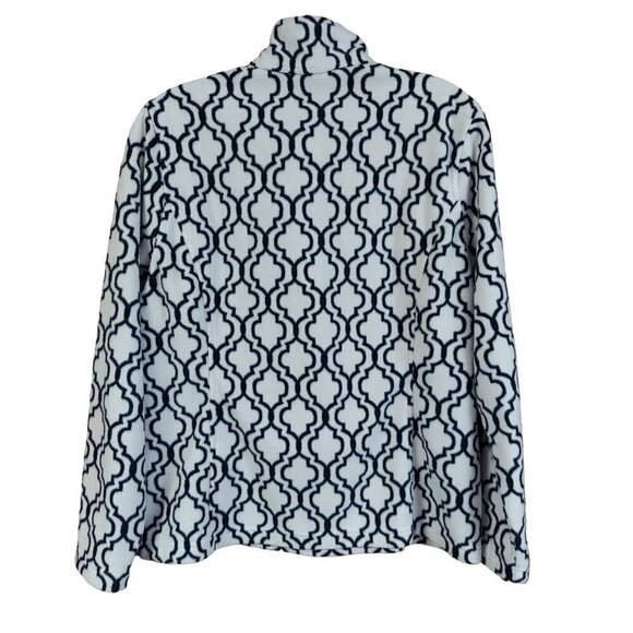 Lands' End Thermacheck Black & White Damask Print Quarter Zip Fleece Pullover - Picture 2 of 7